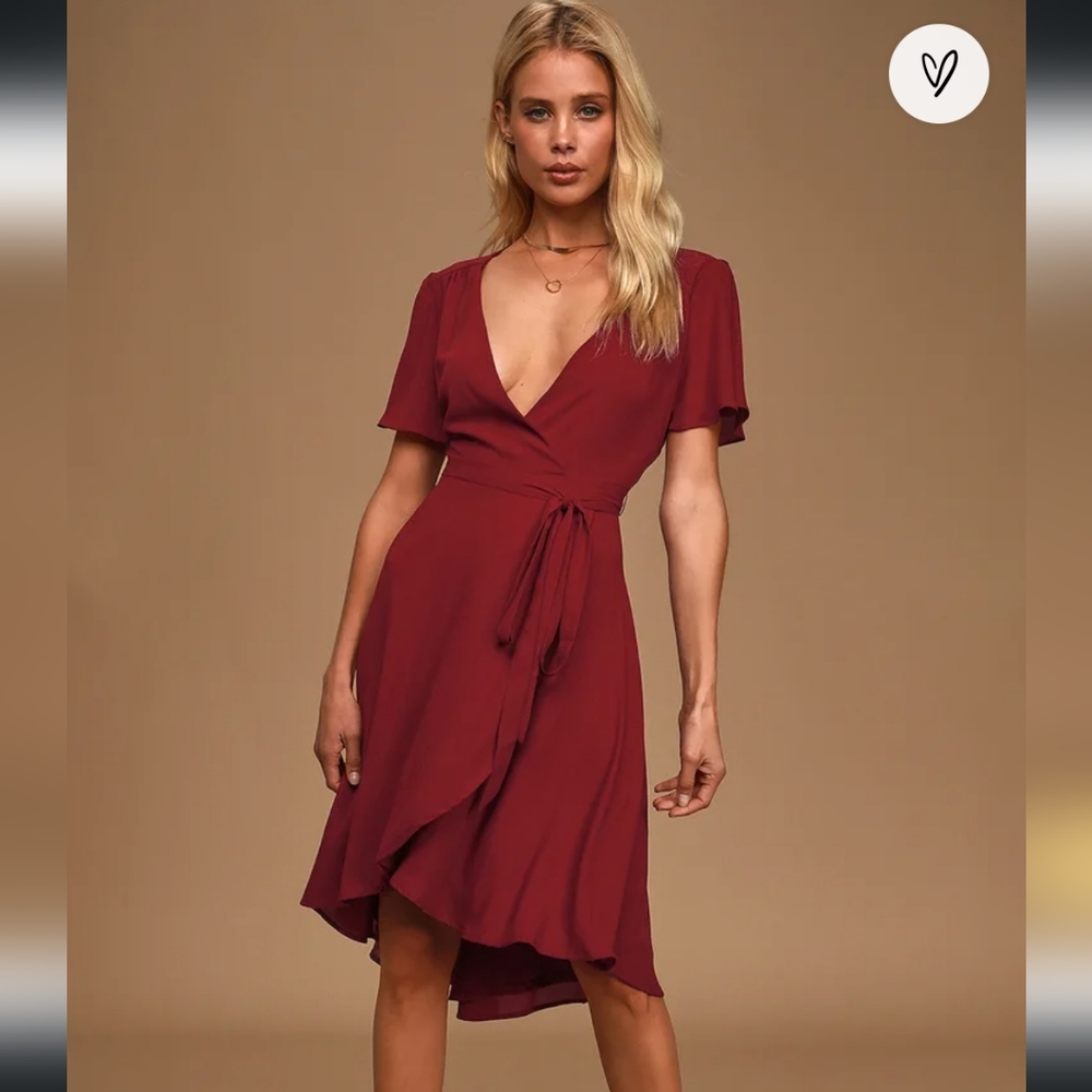 Lulus burgundy midi wrap dress